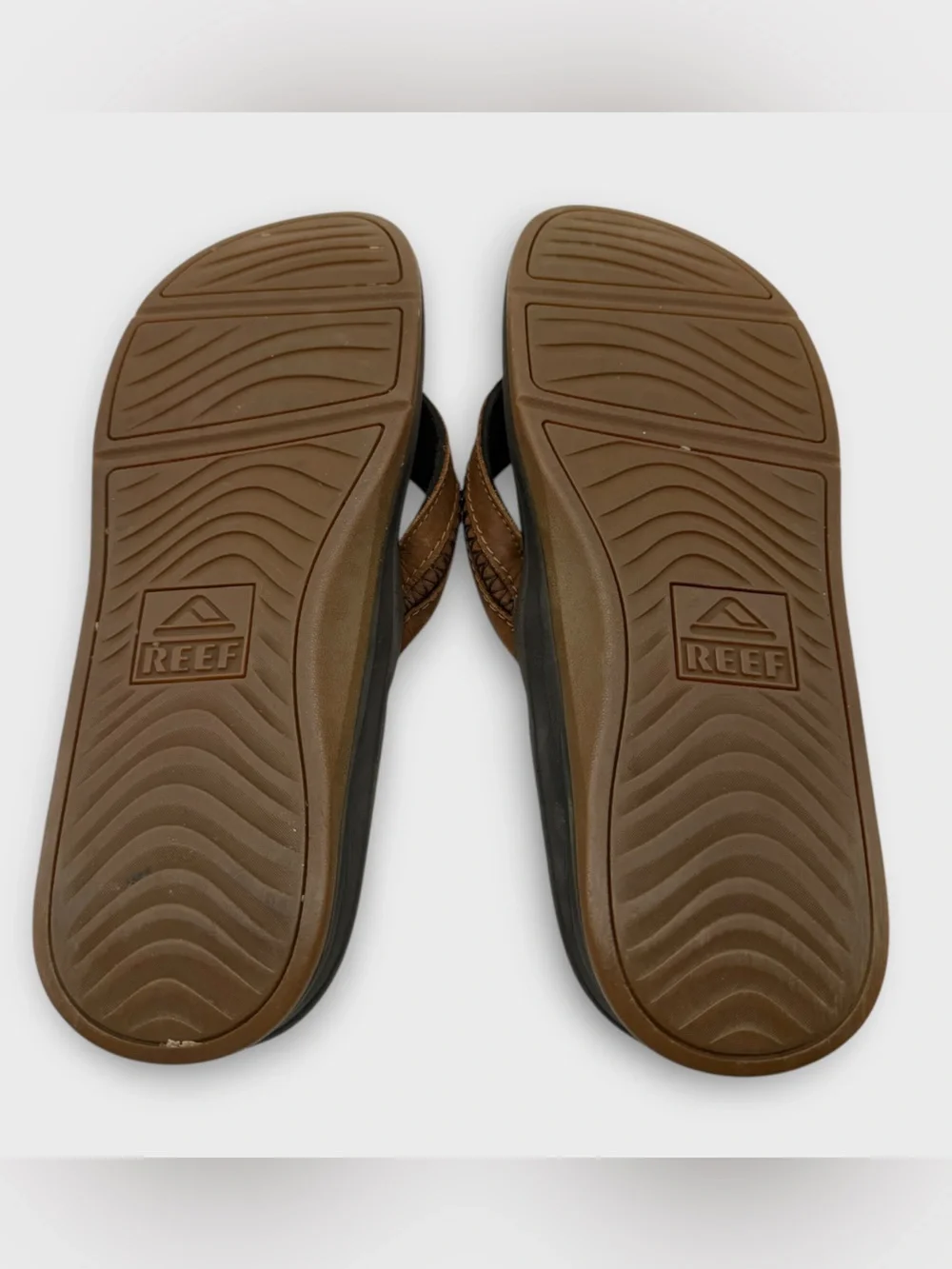 Reef Brown and Black Men's Leather Flip Flops Size 12 Good Condition